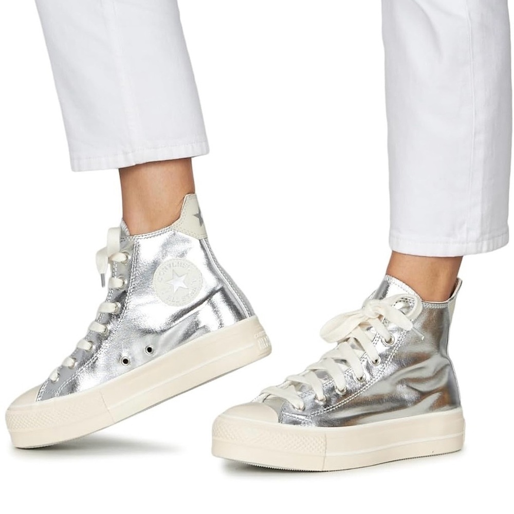Converse Chuck Taylor All Star Lift Platform High Top Metallic Silver Sneakers 9